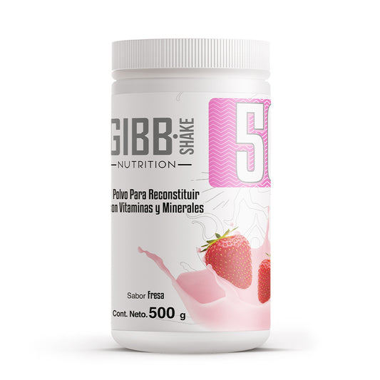 Polvo para reconstituir con vitaminas y minerales elaborado con ingredientes de bajo índice glucémico y 50% de proteína de origen vegetal, sabor fresa.