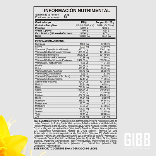 Información Nutrimental Ingredientes, SHAKE 50 esta desarrollada a base de proteína aislada de suero de leche y soya, formulada con vitaminas y minerales, contiene isomaltosa de bajo índice glucémico, logrando el balance perfecto entre sabor y nutrición. Determinación del índice glucémico por la Universidad de Sydney Australia.