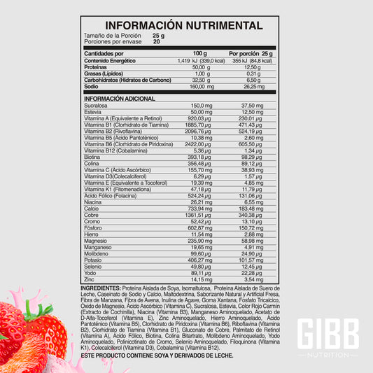 Información Nutrimental Ingredientes, SHAKE 50 esta desarrollada a base de proteína aislada de suero de leche y soya, formulada con vitaminas y minerales, contiene isomaltosa de bajo índice glucémico, logrando el balance perfecto entre sabor y nutrición. Determinación del índice glucémico por la Universidad de Sydney Australia.